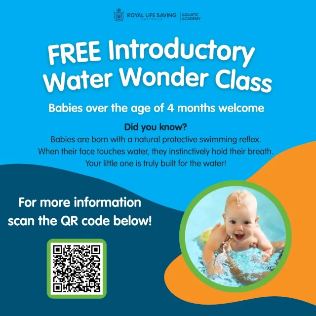 This month we have launched our new Water Wonders Program at the Royal Life Saving Aquatic Academy! This program is a great way to introduce you and your baby to the water. 
Sessions are completely free of charge and aims at helping you start your infant’s journey into learn to swim in a seamless, stress-free way.

Click the link below to for more information and enrol into a session today and start teaching your baby vital swimming skills from as young as 4 months of age.

https://aquaticacademy.com.au/childrens-swimming-lessons/#water-wonders-swimming